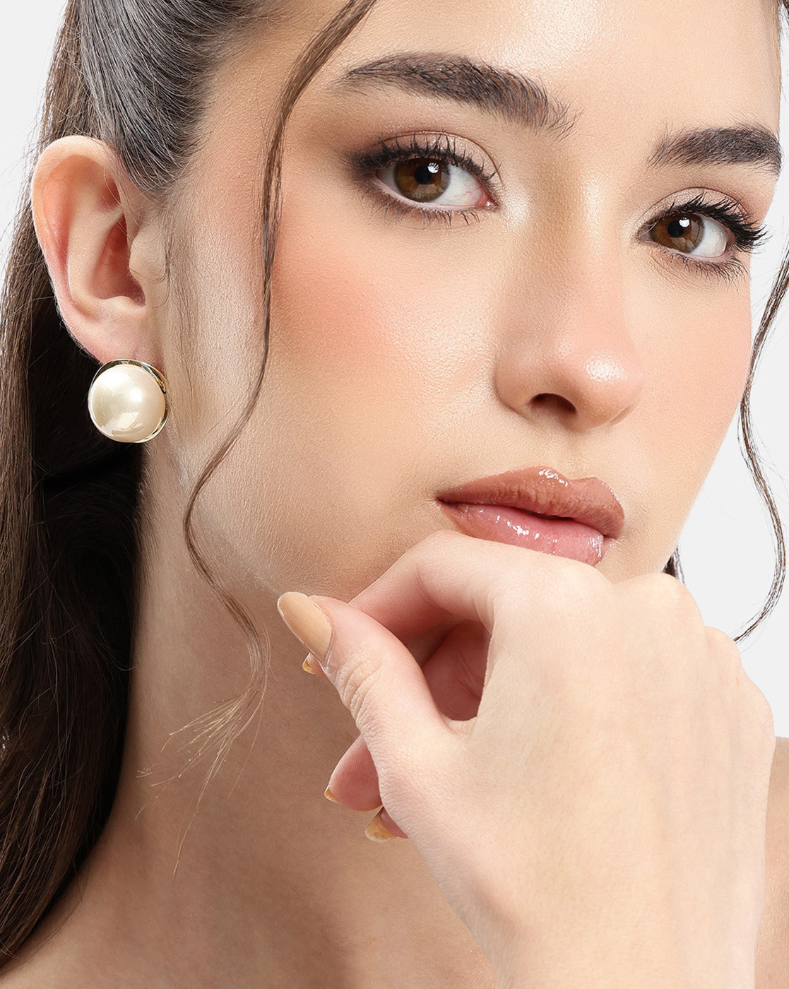 Gold Plated White Pearl Circular Bold Stud Earring