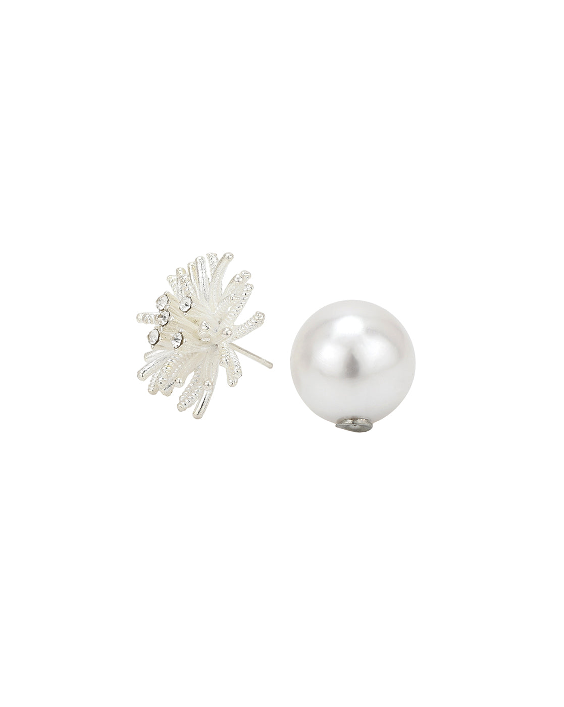 Silver Plated CZ White Pearl Reversible Bold Stud Earring