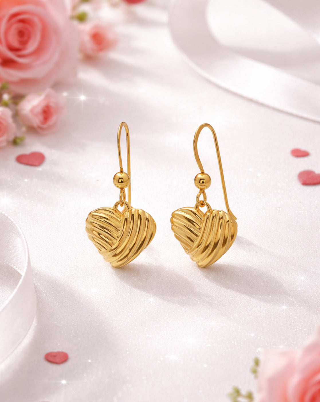18kt Gold Plated Dangling Heart Drop Earring