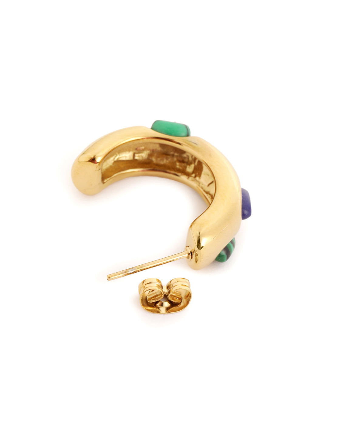 18kt Gold Plated Multiple Stone Contemporary Half Hoop Earring