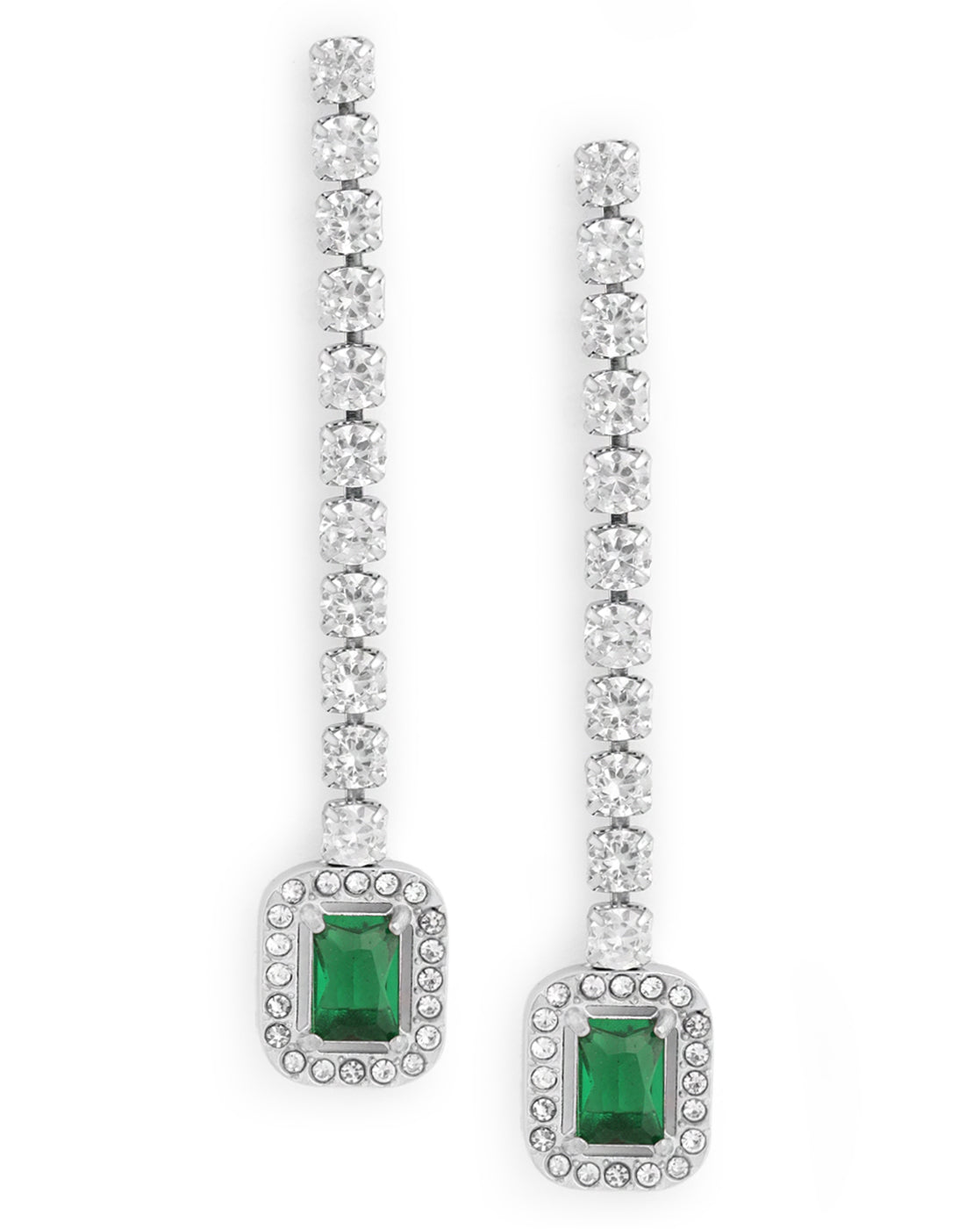 Silver Plated Emerald CZ Square Drop Earring
