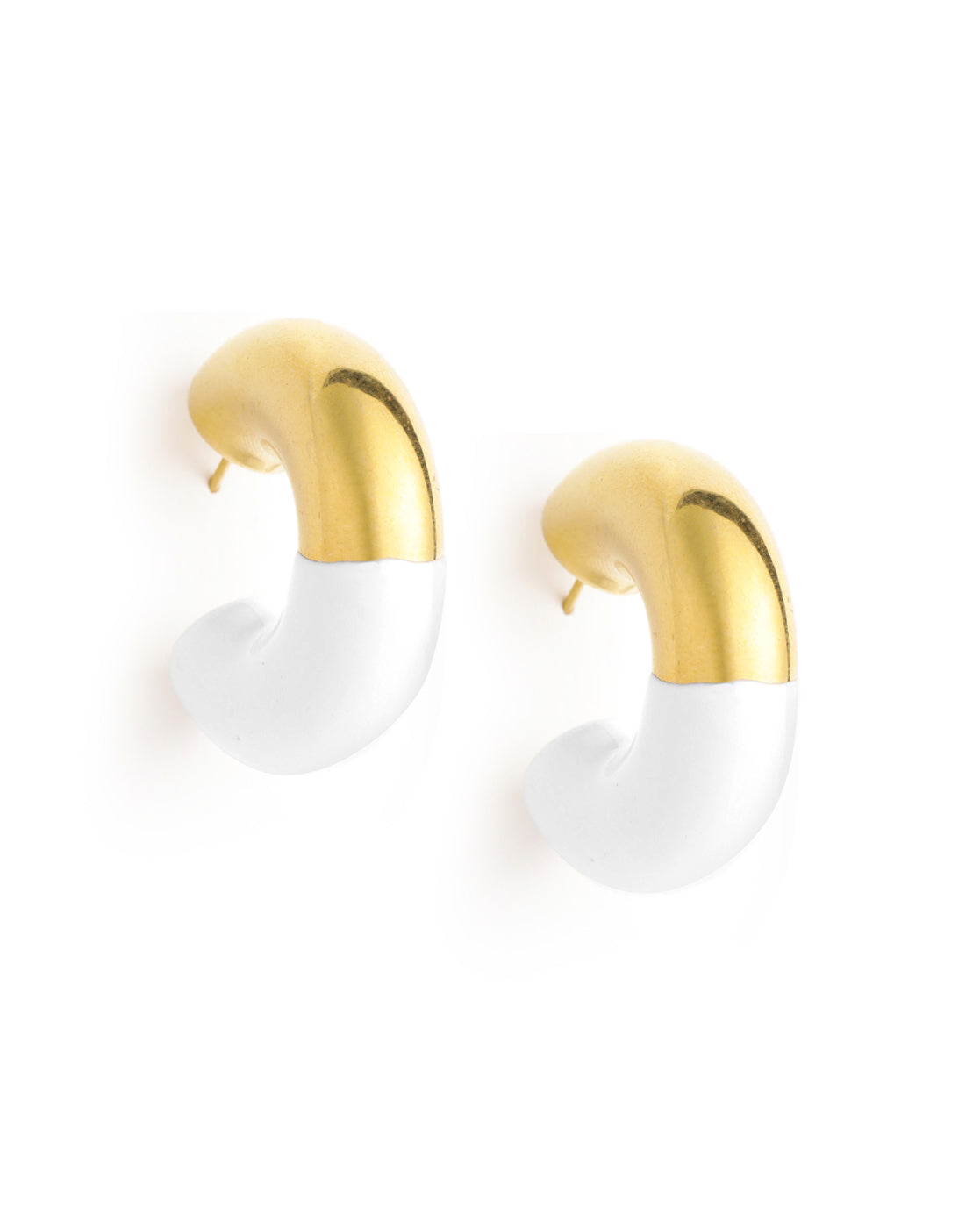 18kt Gold Plated Crescent Dual Color Half Hoop Earring