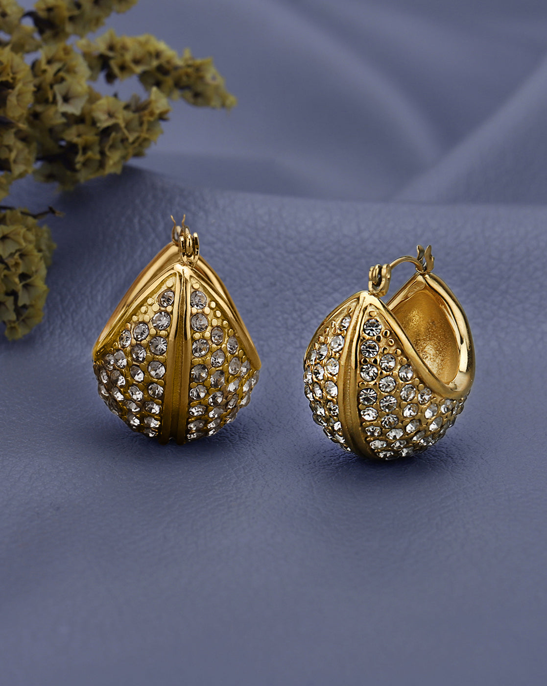 18kt Gold Plated CZ Crescent Hoop Earring