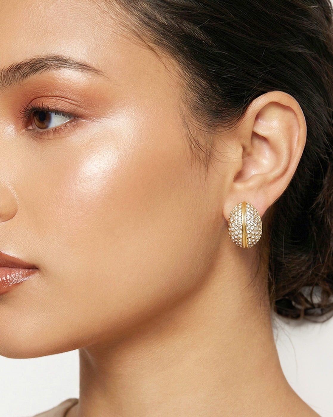 18kt Gold Plated CZ Crescent Hoop Earring