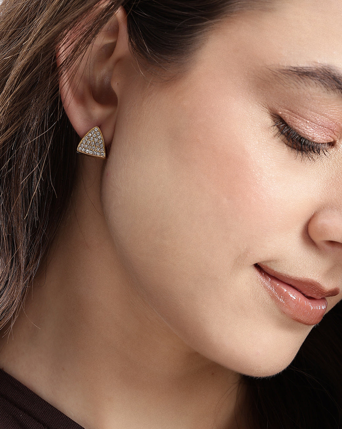 18kt Gold Plated CZ Pavé Triangle Huggie Hoop Earring