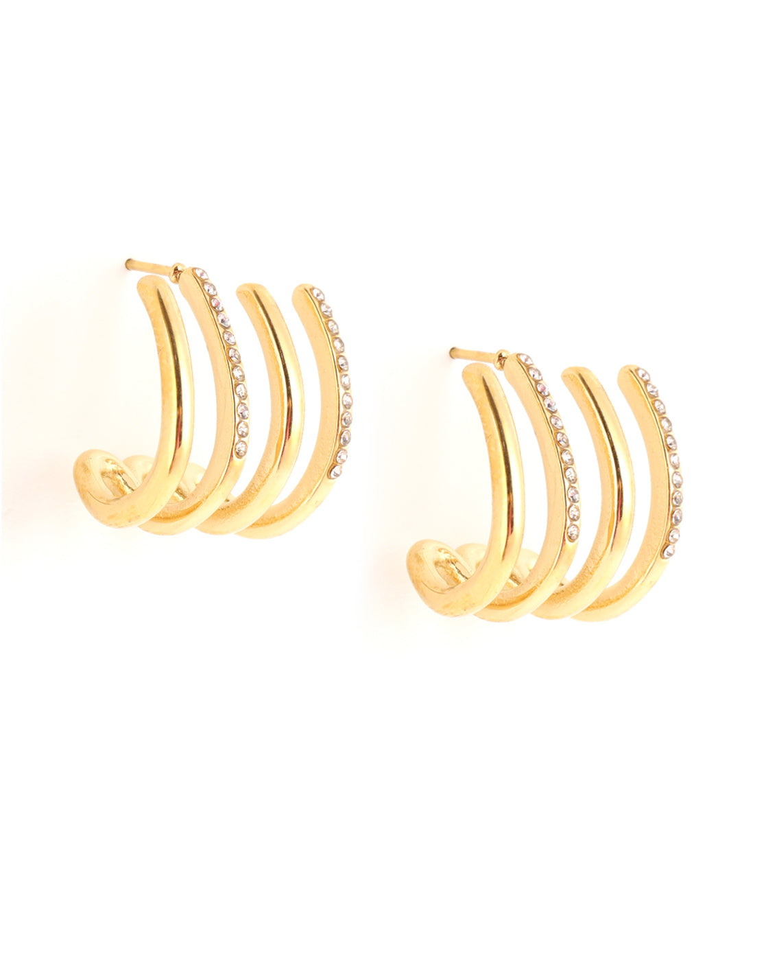 18kt Gold Plated CZ Contemporary Half Hoop Earring