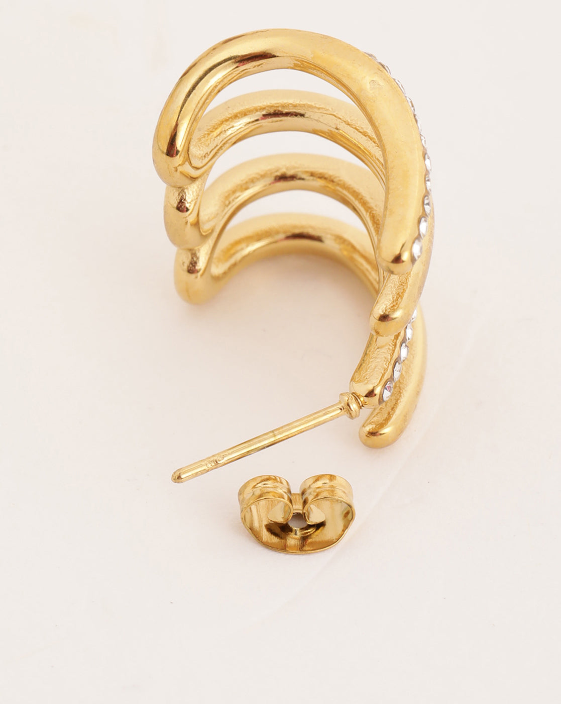 18kt Gold Plated CZ Contemporary Half Hoop Earring