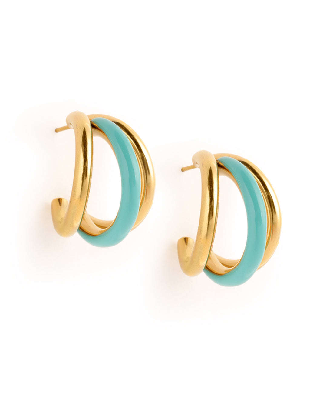 Genz 18kt Gold Plated Enamel Triple Layered Half Hoop Earring