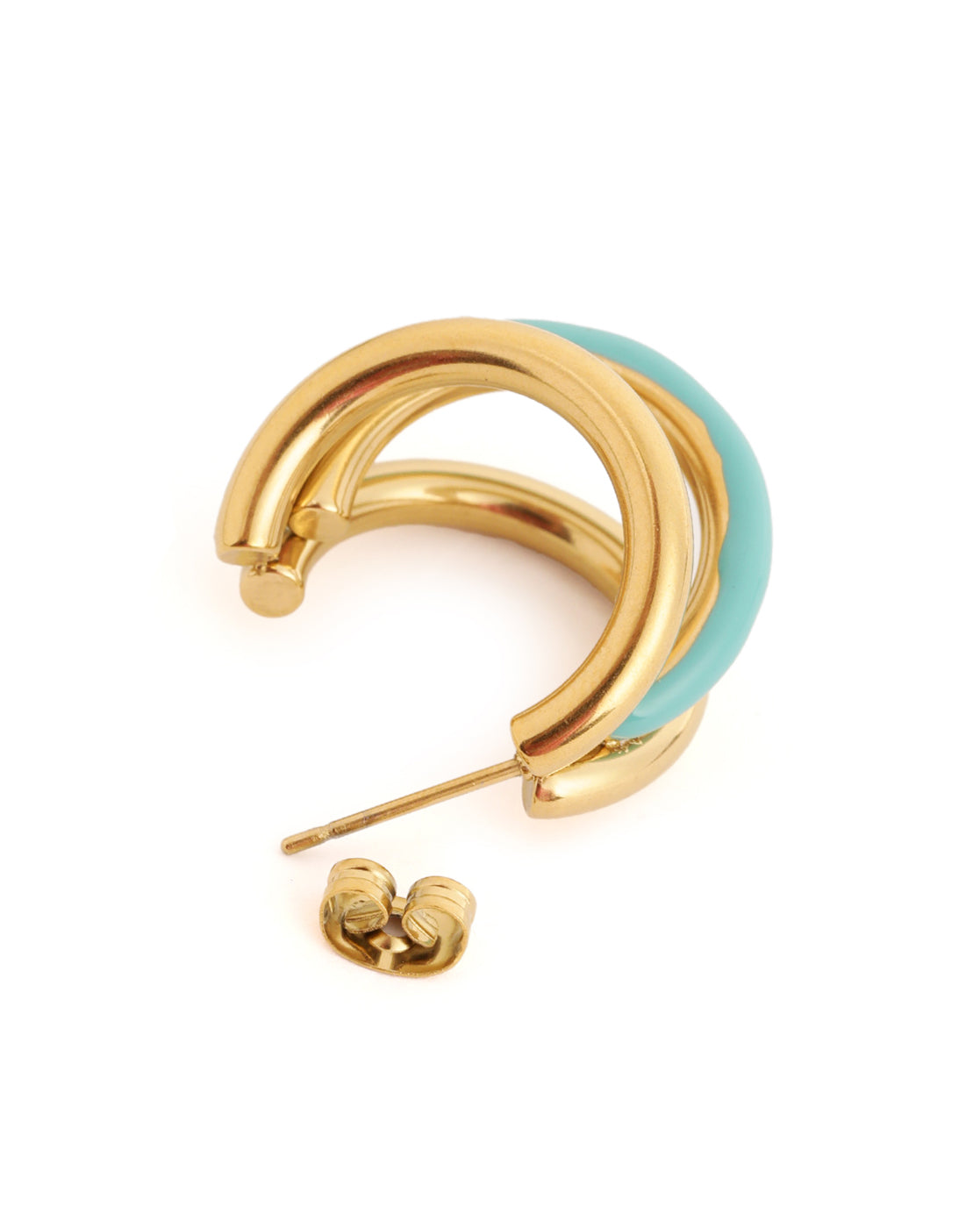 Genz 18kt Gold Plated Enamel Triple Layered Half Hoop Earring