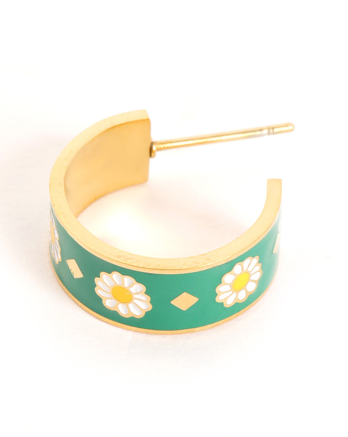 Genz 18kt Gold Plated Enamel Circular Half Hoop Earring