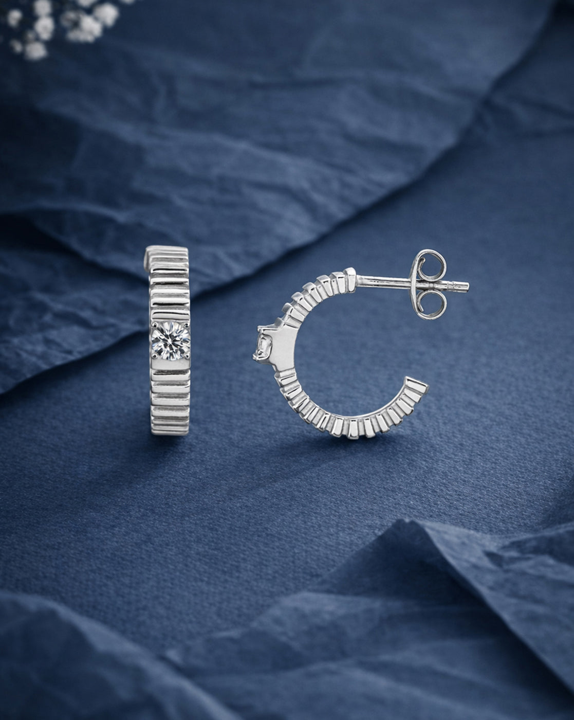 Rhodium Plated CZ Circular Half Hoop Earring