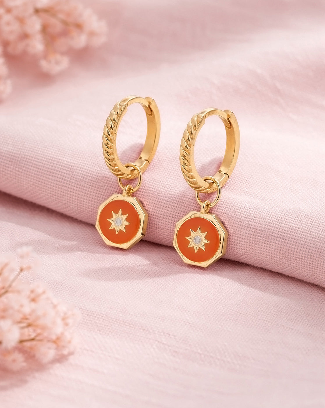 18kt Gold Plated CZ Star Enamel Hoop Earring