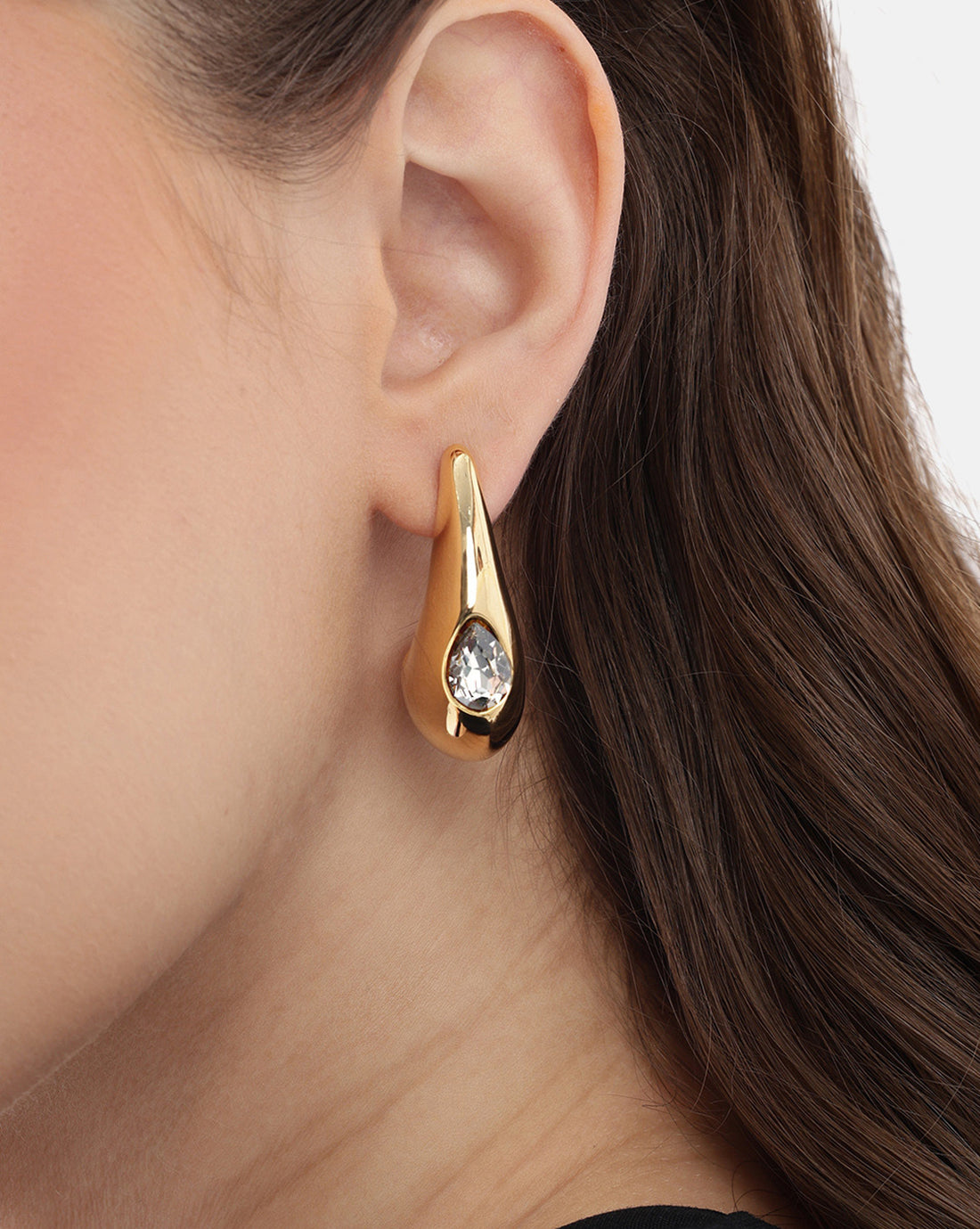 Premium 18kt Gold Plated CZ Half Hoop Earring