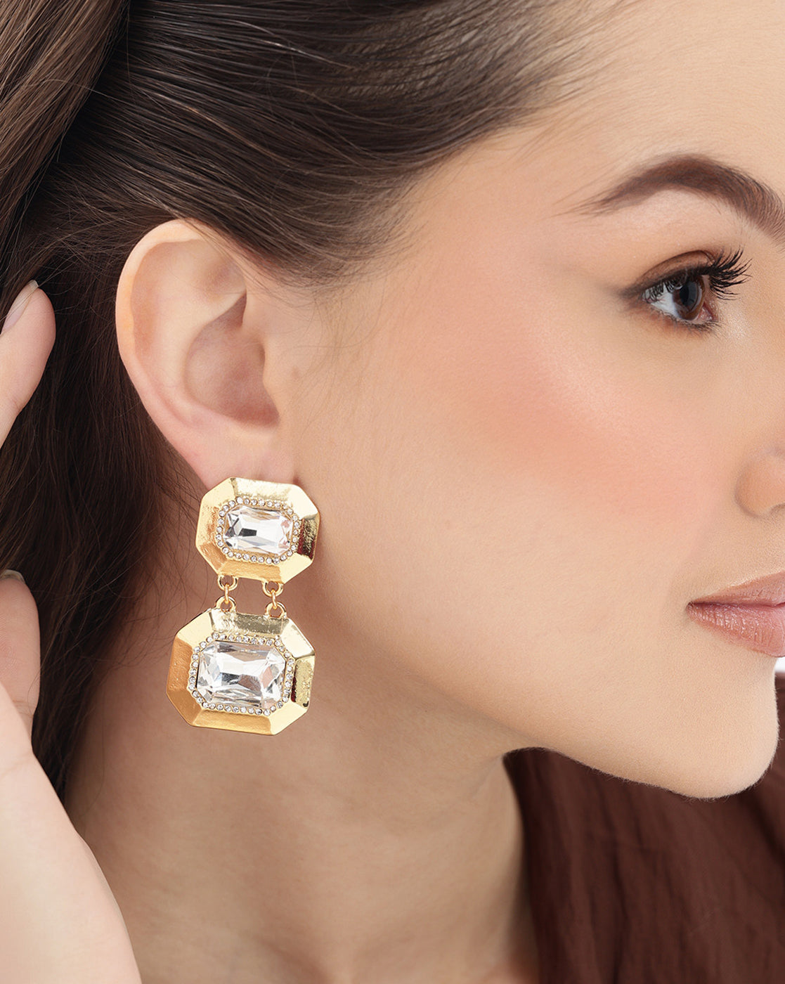 Premium 18kt Gold Plated CZ and Crystal Drop Earring