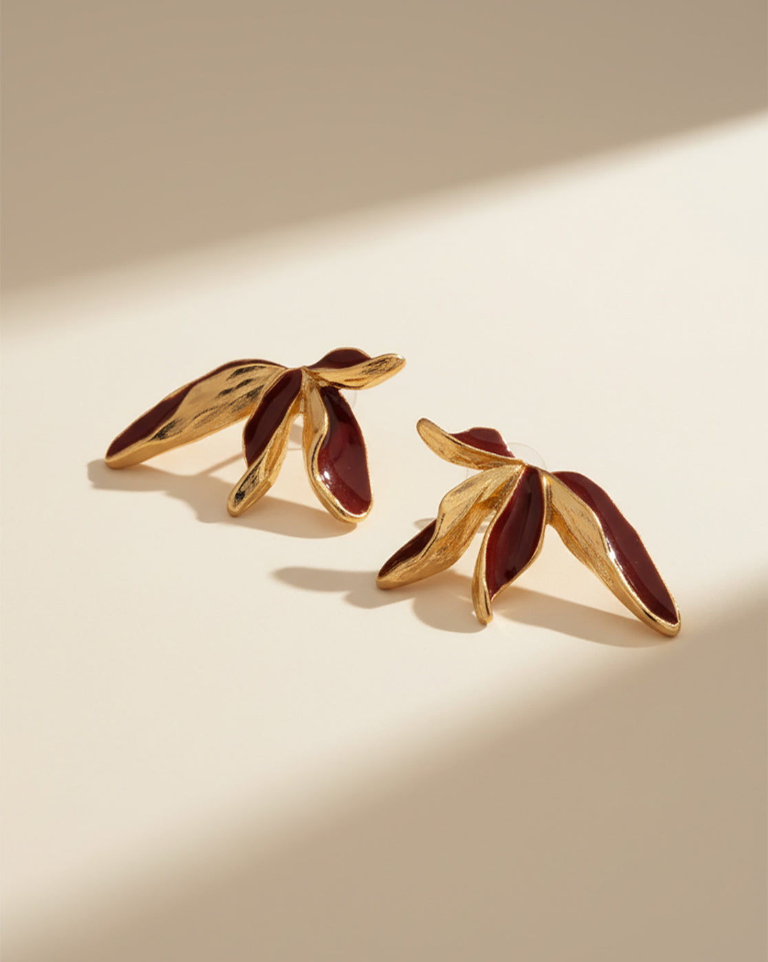 Premium 18kt Gold Plated Red Enamel Contemporary Drop Earring