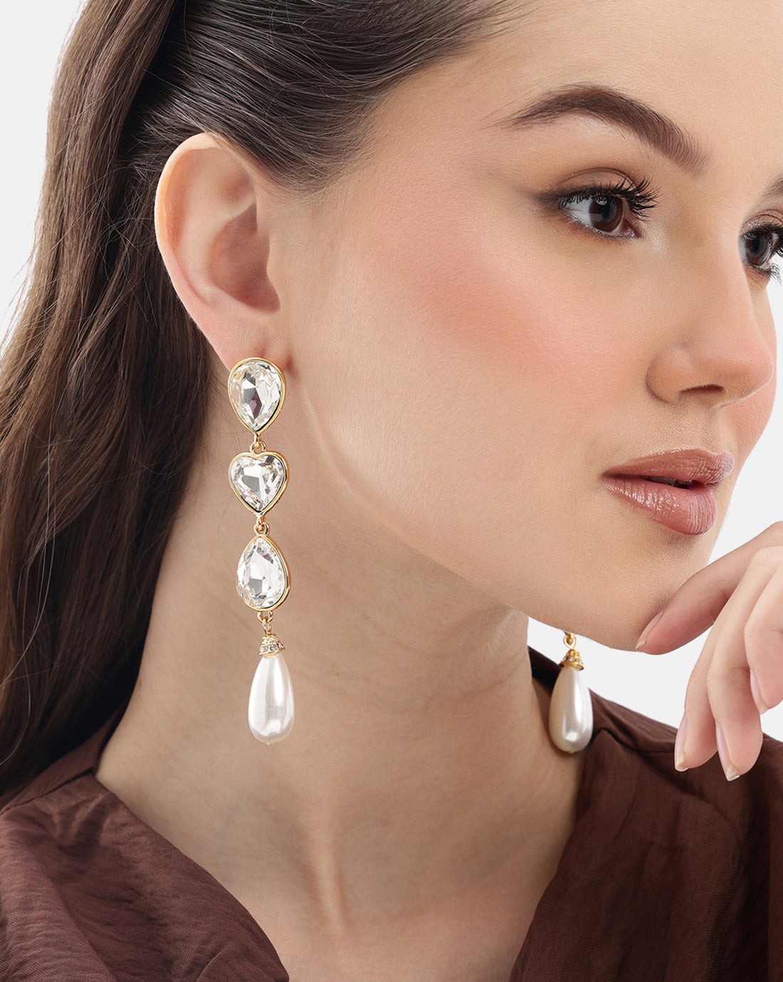 Premium 18kt Gold Plated Crystal and Pearl Drop Earring