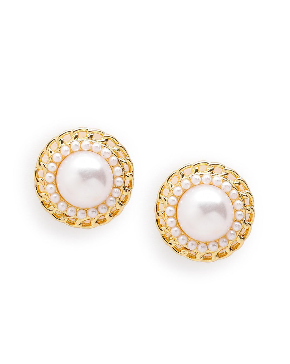 18kt Gold Plated Pearl Circular Stud Earring