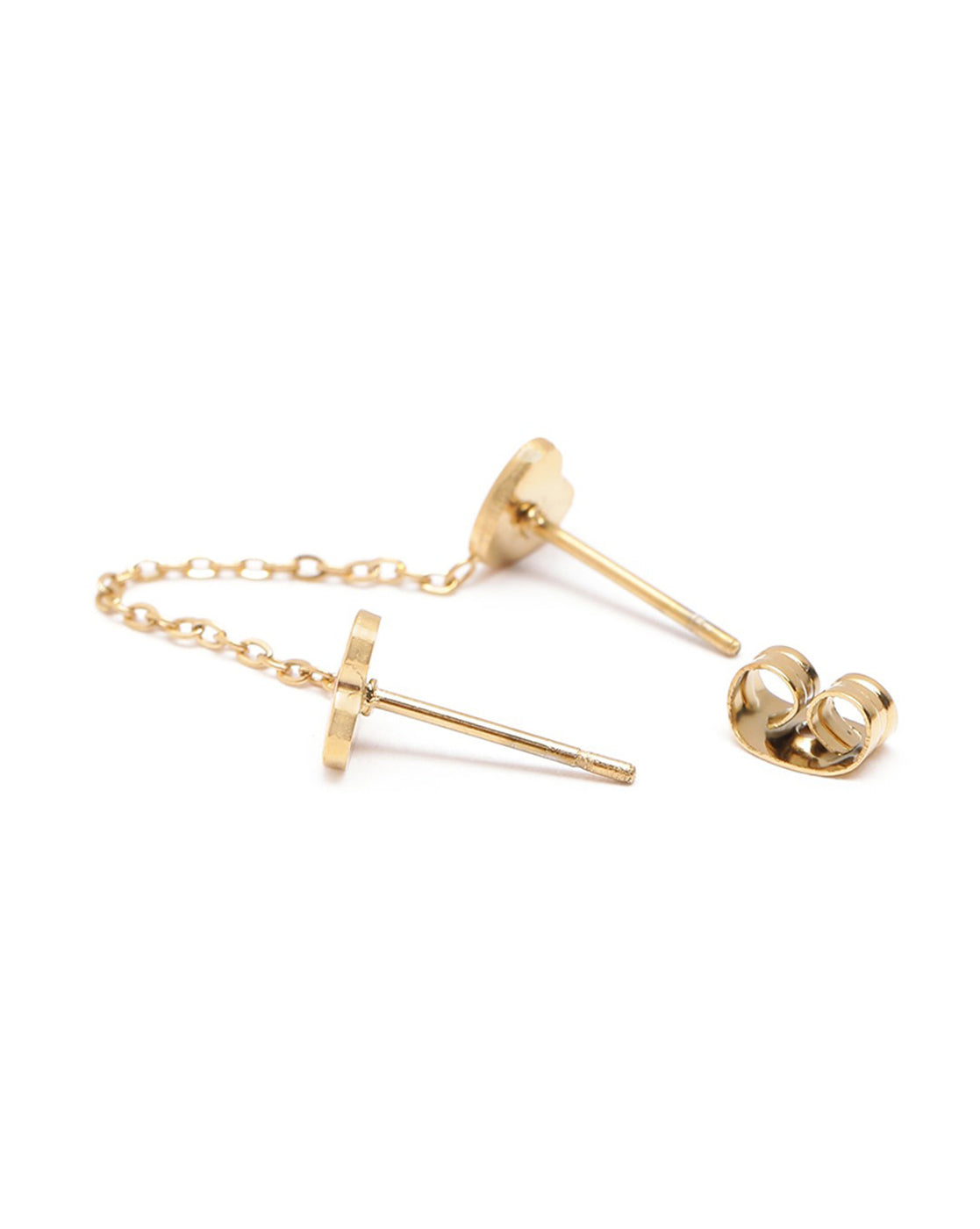 18kt Gold Plated Pink Enamel Heart Stud with Chain Earring