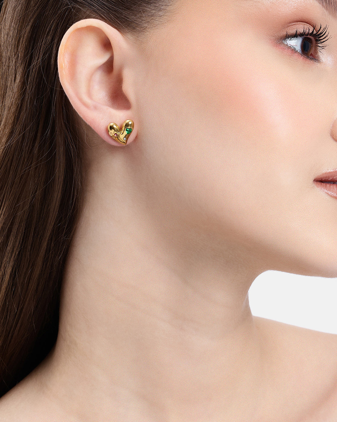 18kt Gold Plated Bejewelled Heart with Stone Stud Earring
