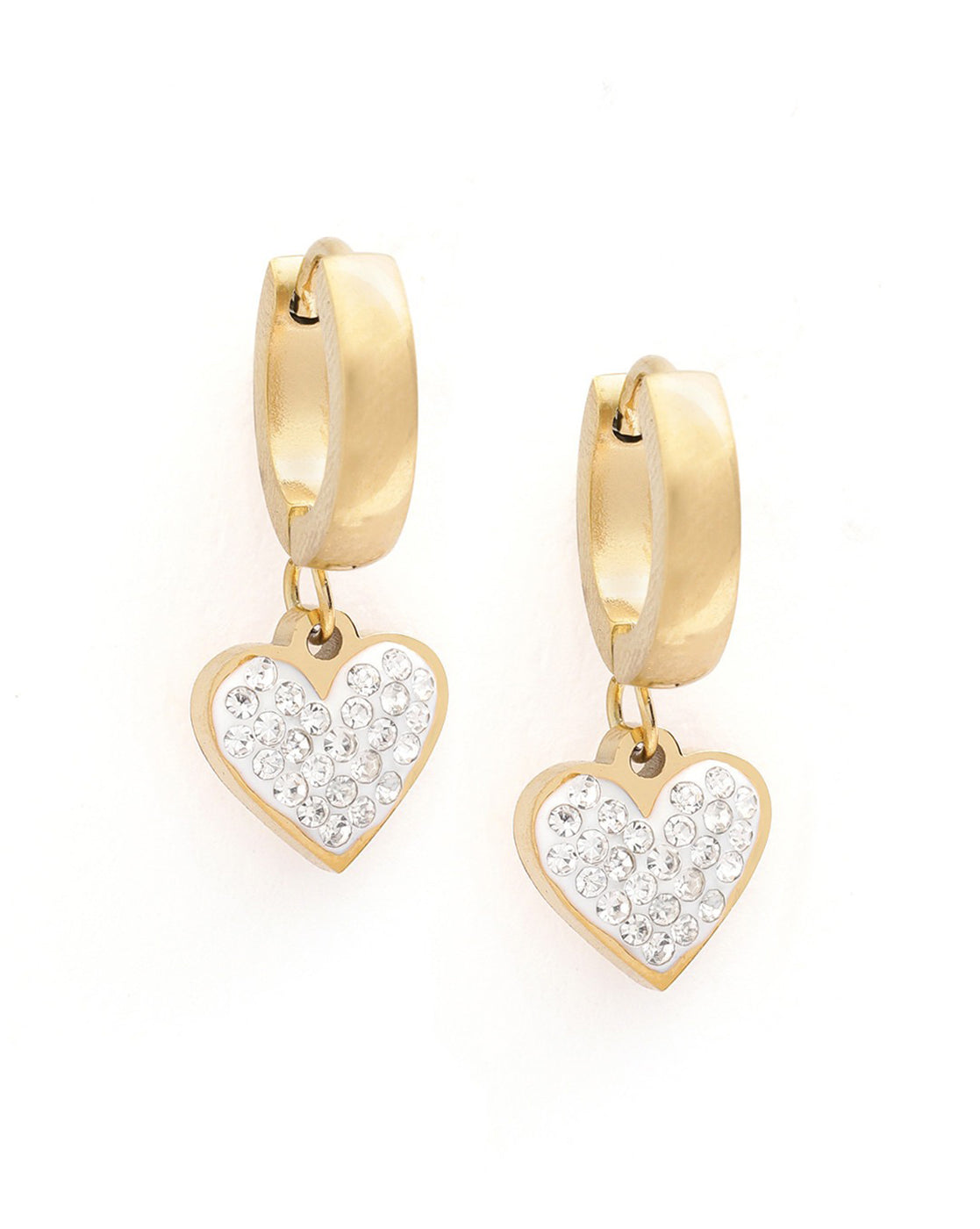 18kt Gold Plated CZ Dangling Heart Hoop Earring