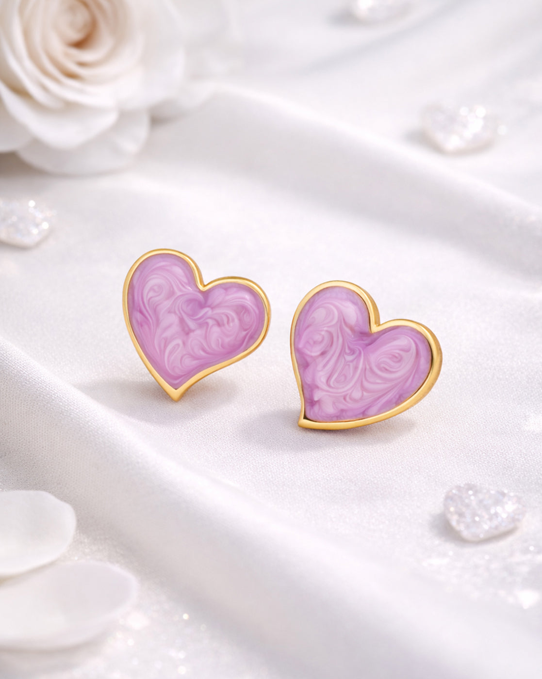 Gold Plated Enamel Heart Bold Stud Earring