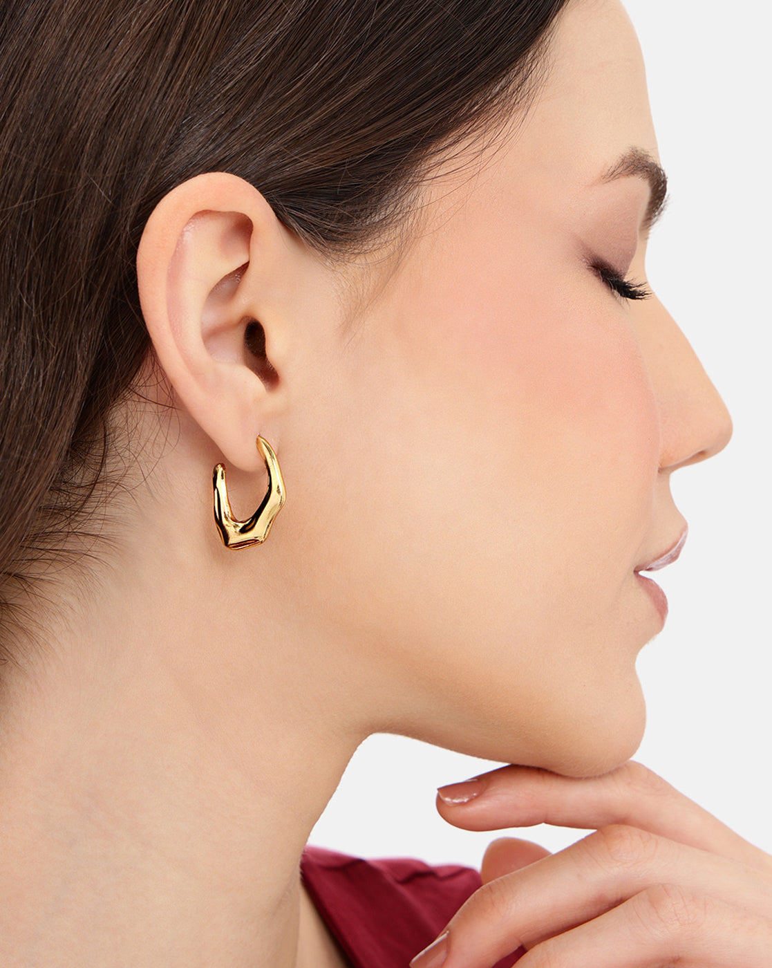 Gold Plated Sculpted Half Hoop Earrings