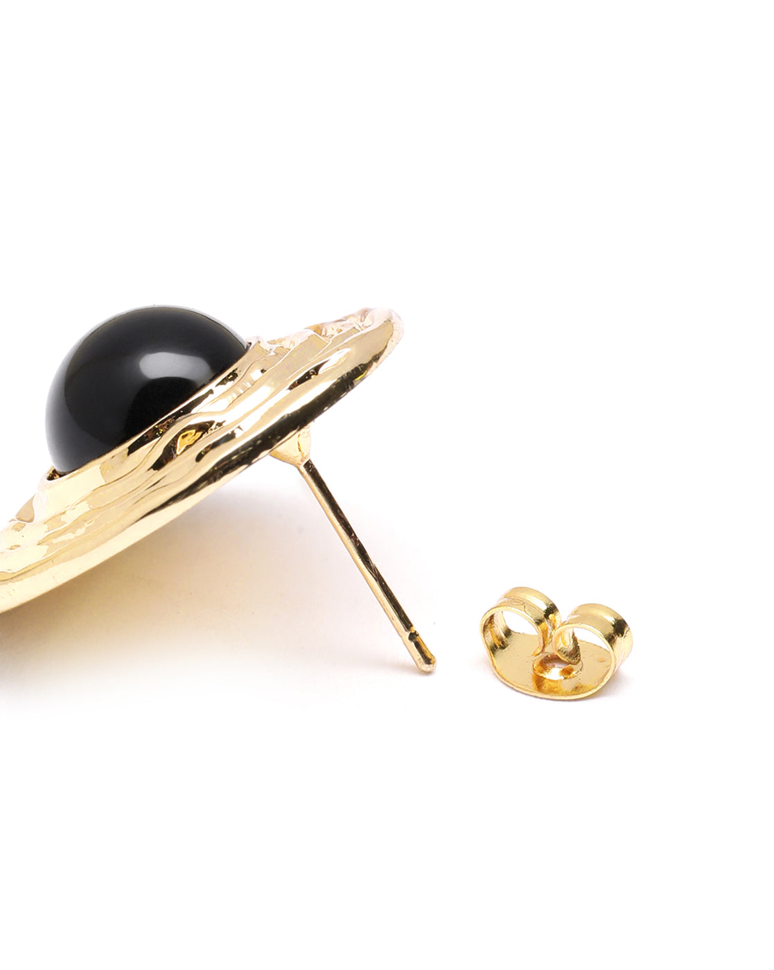 Gold Plated Halo Black Stone Earrings