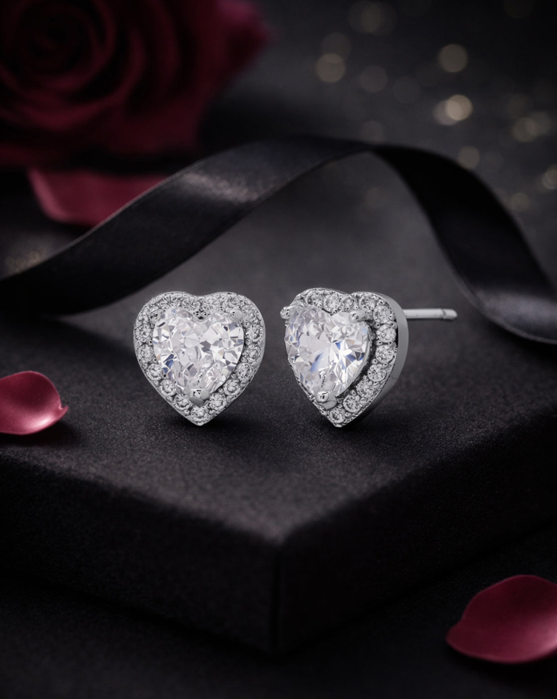 Silver Plated CZ Mini Heart Stud Earring