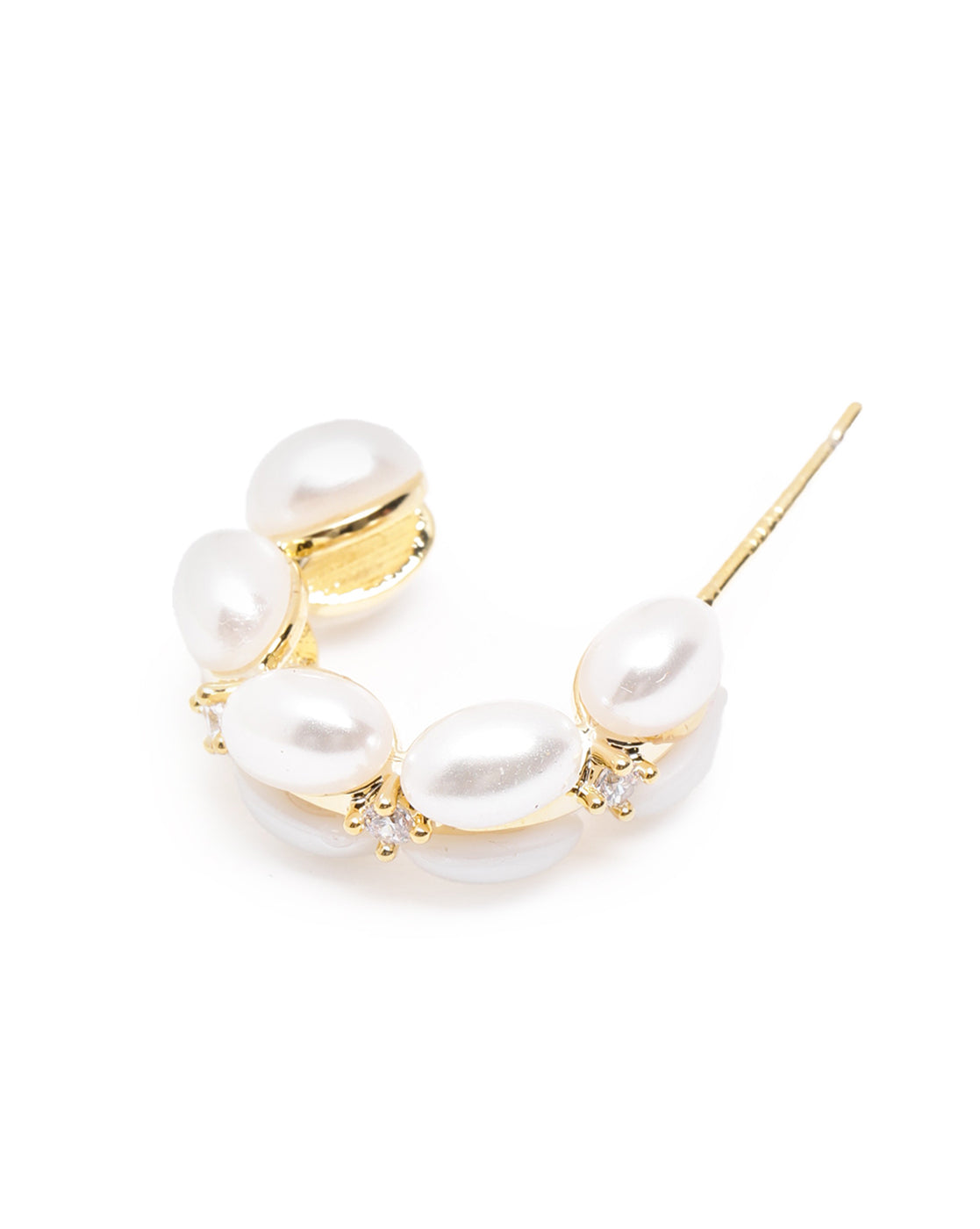 Gold Plated CZ Pearl Half Hoop Earring