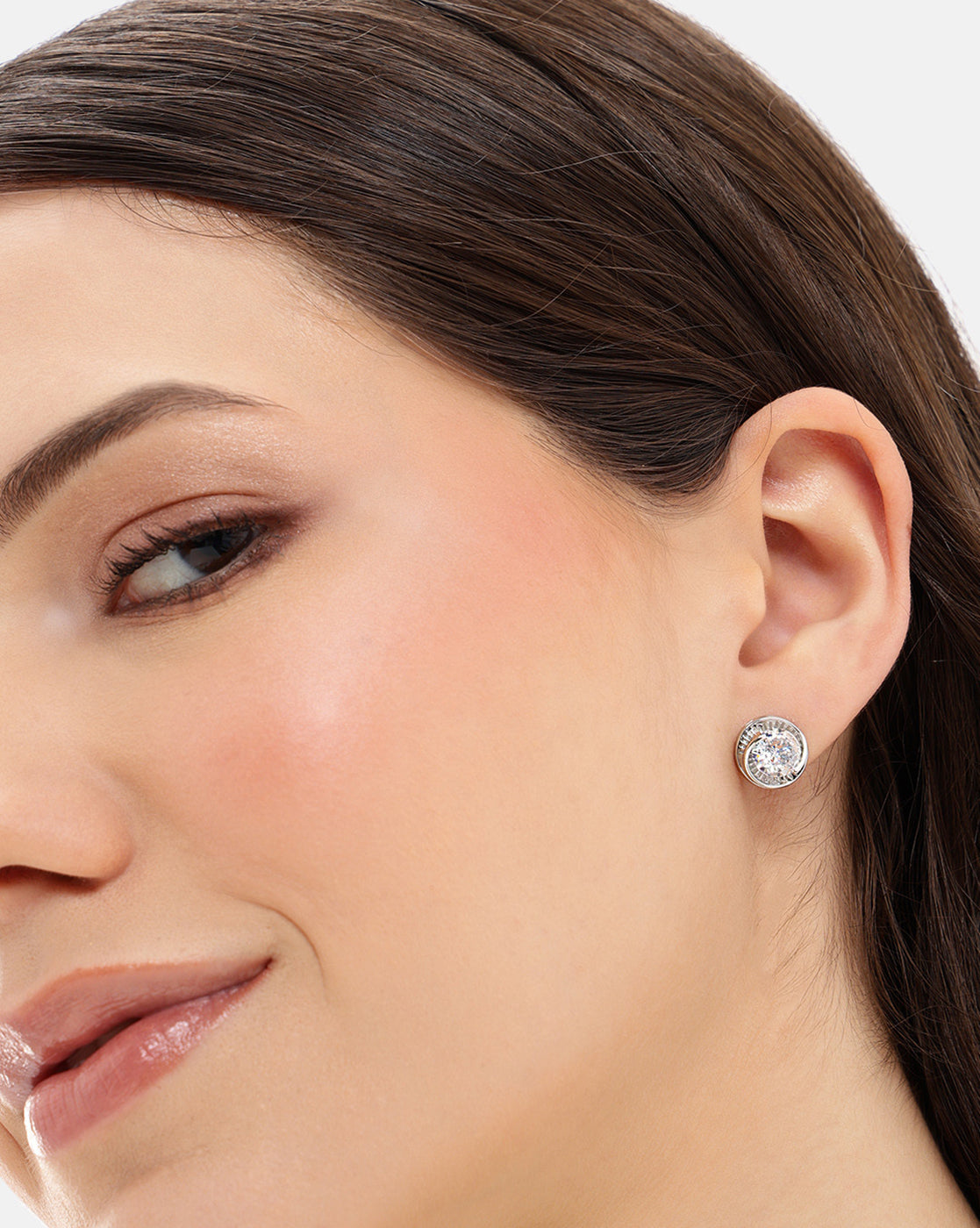 Silver Plated Solitaire Circular Mini Stud Earring