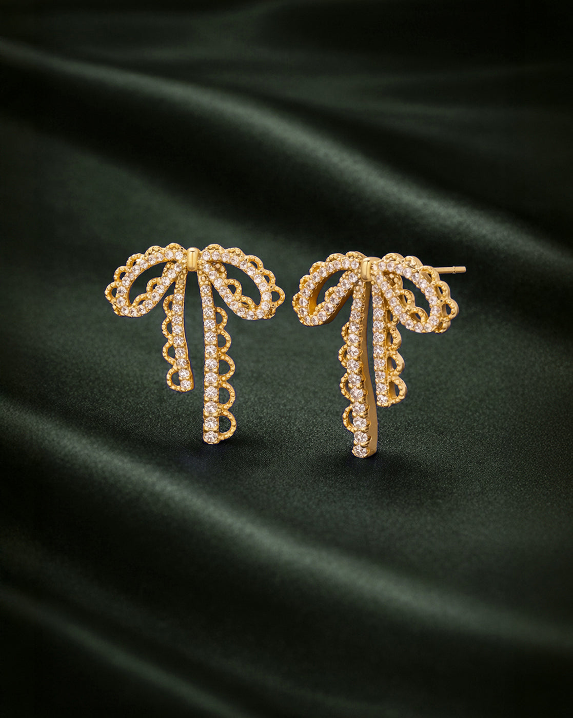 Gold-Plated Sparkling Bow Bold Drop Earrings