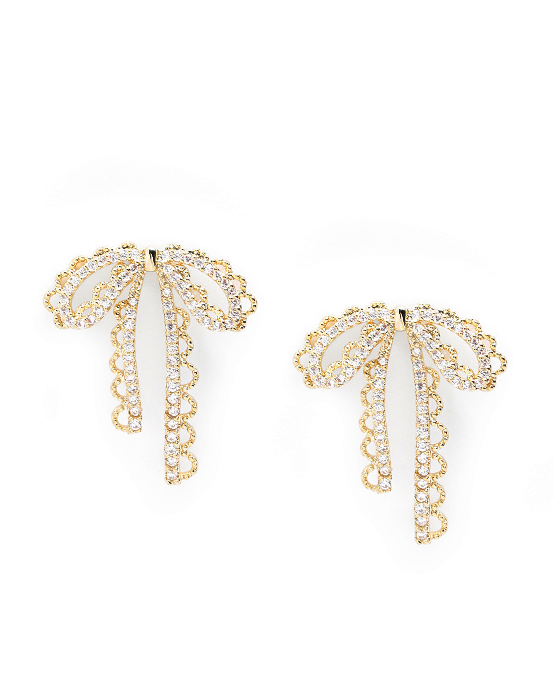 Gold-Plated Sparkling Bow Bold Drop Earrings