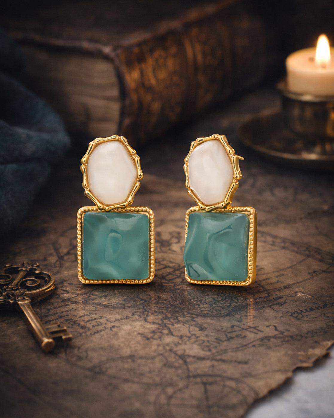Gold Plated Natural Stone Drop Earring