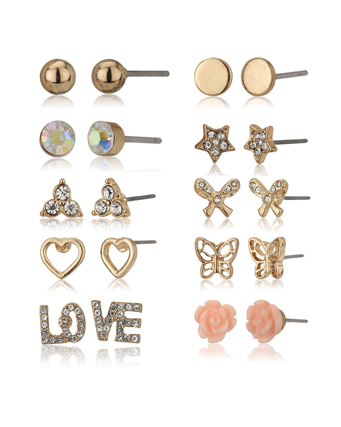 Carlton London Set Of 10 Gold Plated Contemporary Studs Earrings For Women