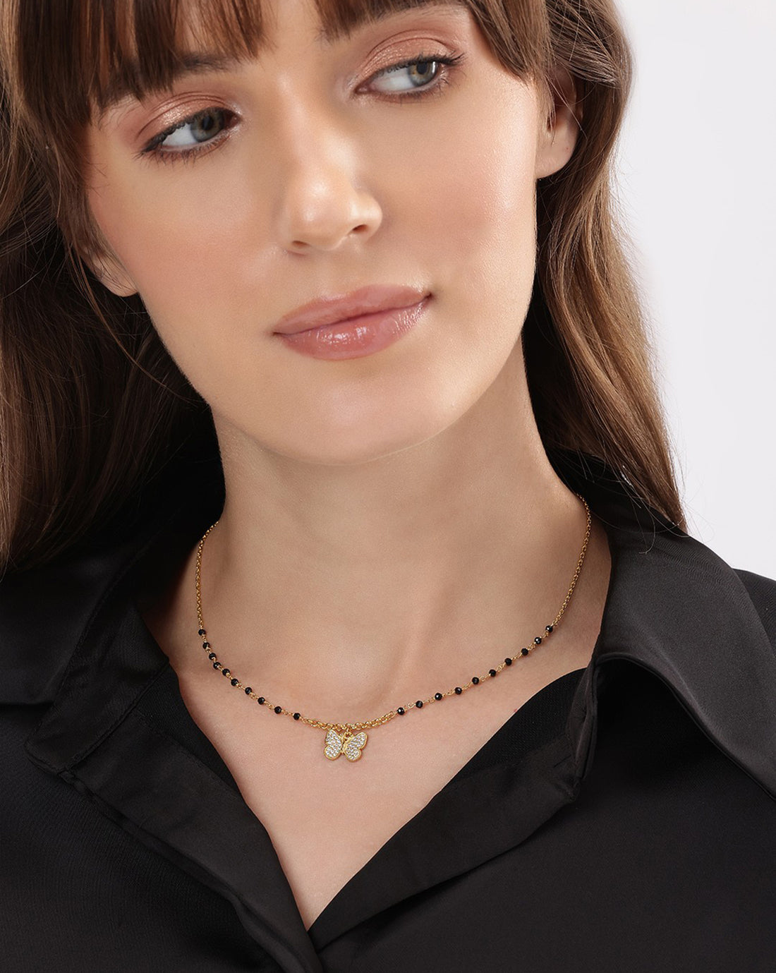 18kt Gold Plated CZ Butterfly Pendant Mangalsutra