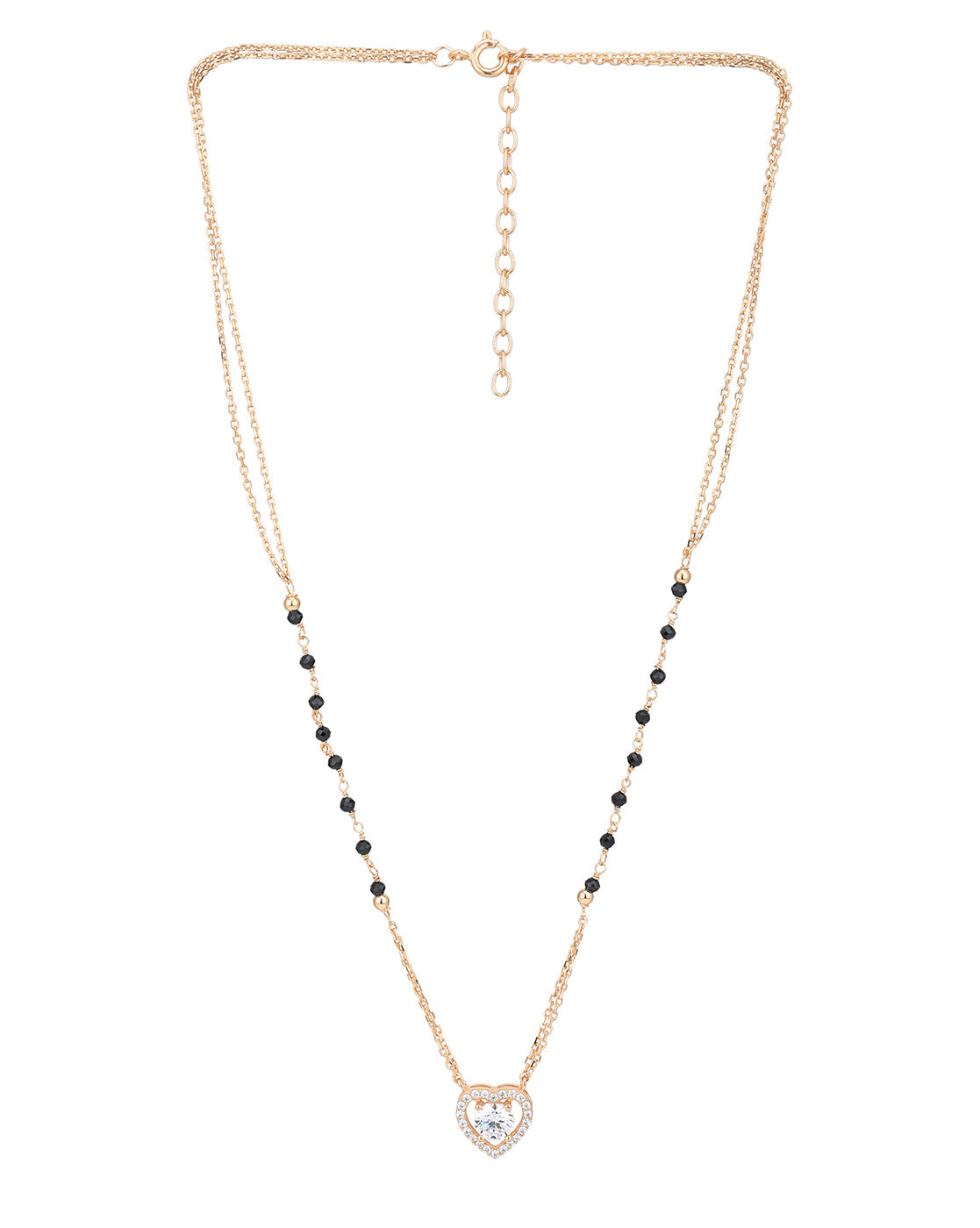 18kt Rose Gold Plated CZ Heart Pendant Double Chain Mangalsutra