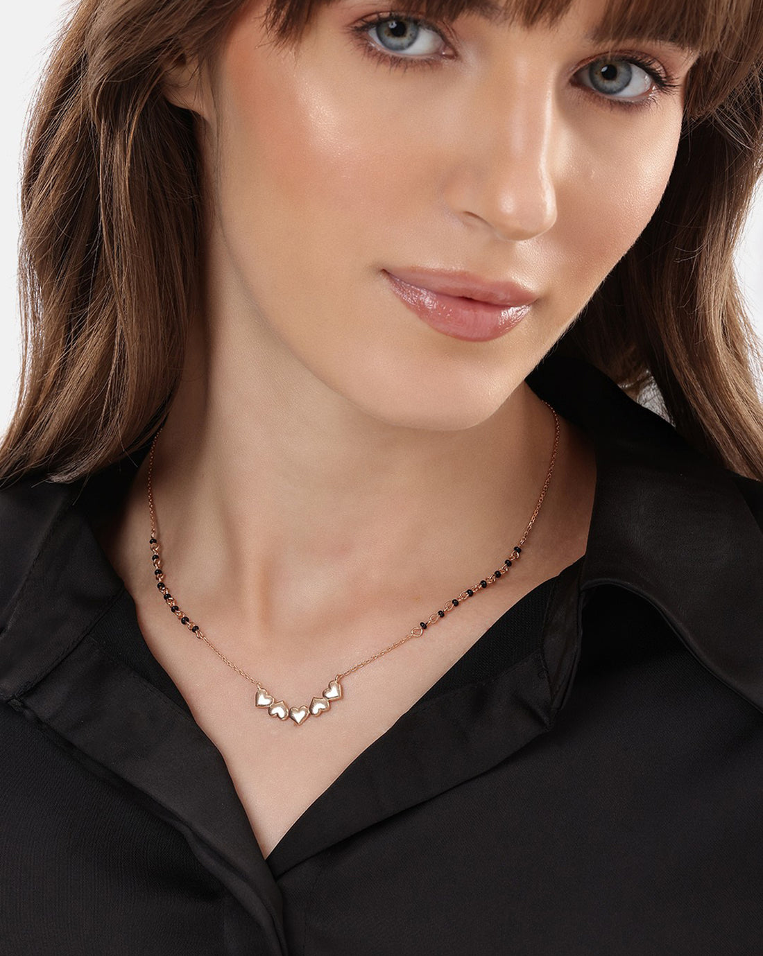 18kt Rose Gold Plated Multiple Heart Shaped Charm Mangalsutra