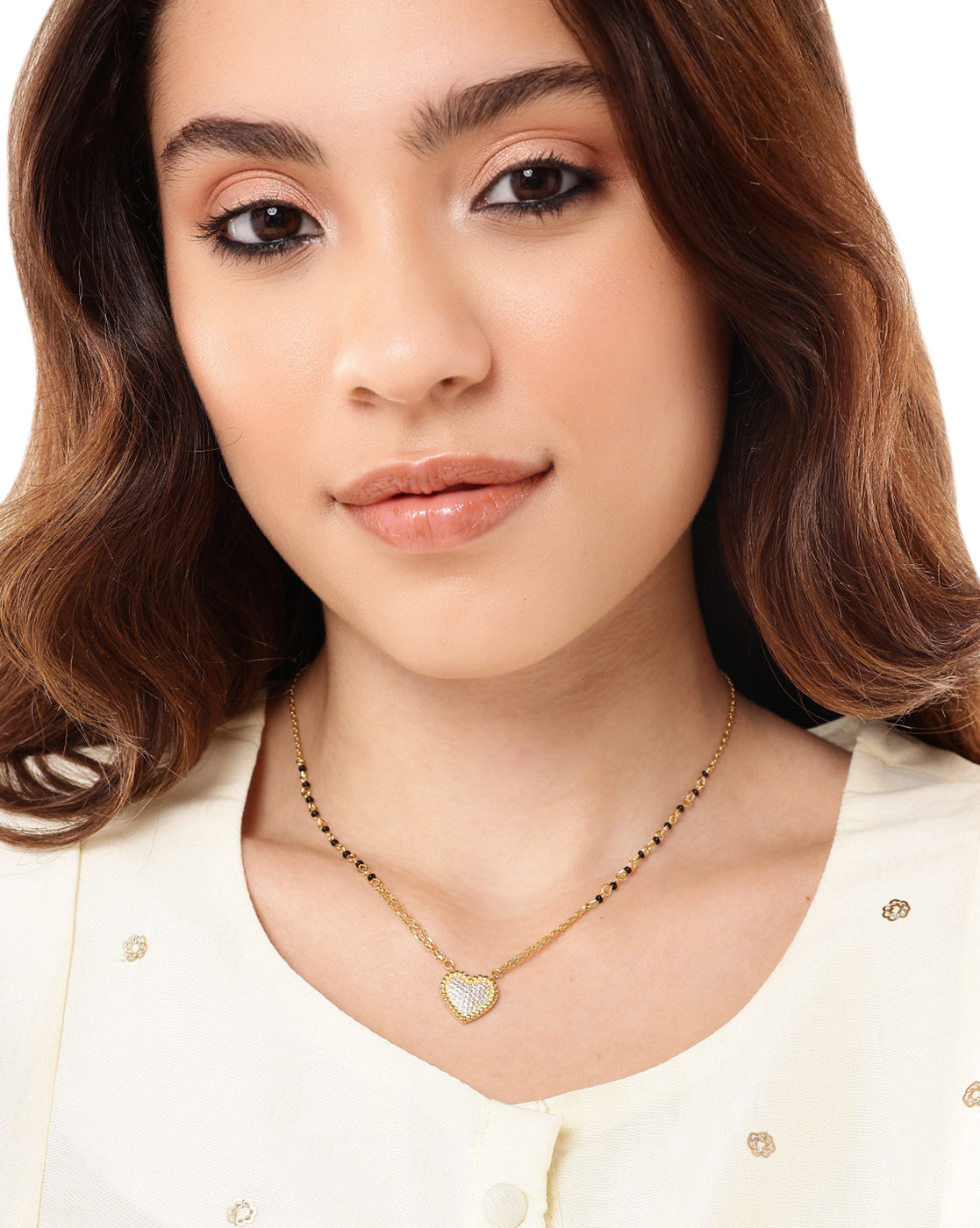 18kt Gold Plated CZ and Black Bead Heart Mangalsutra