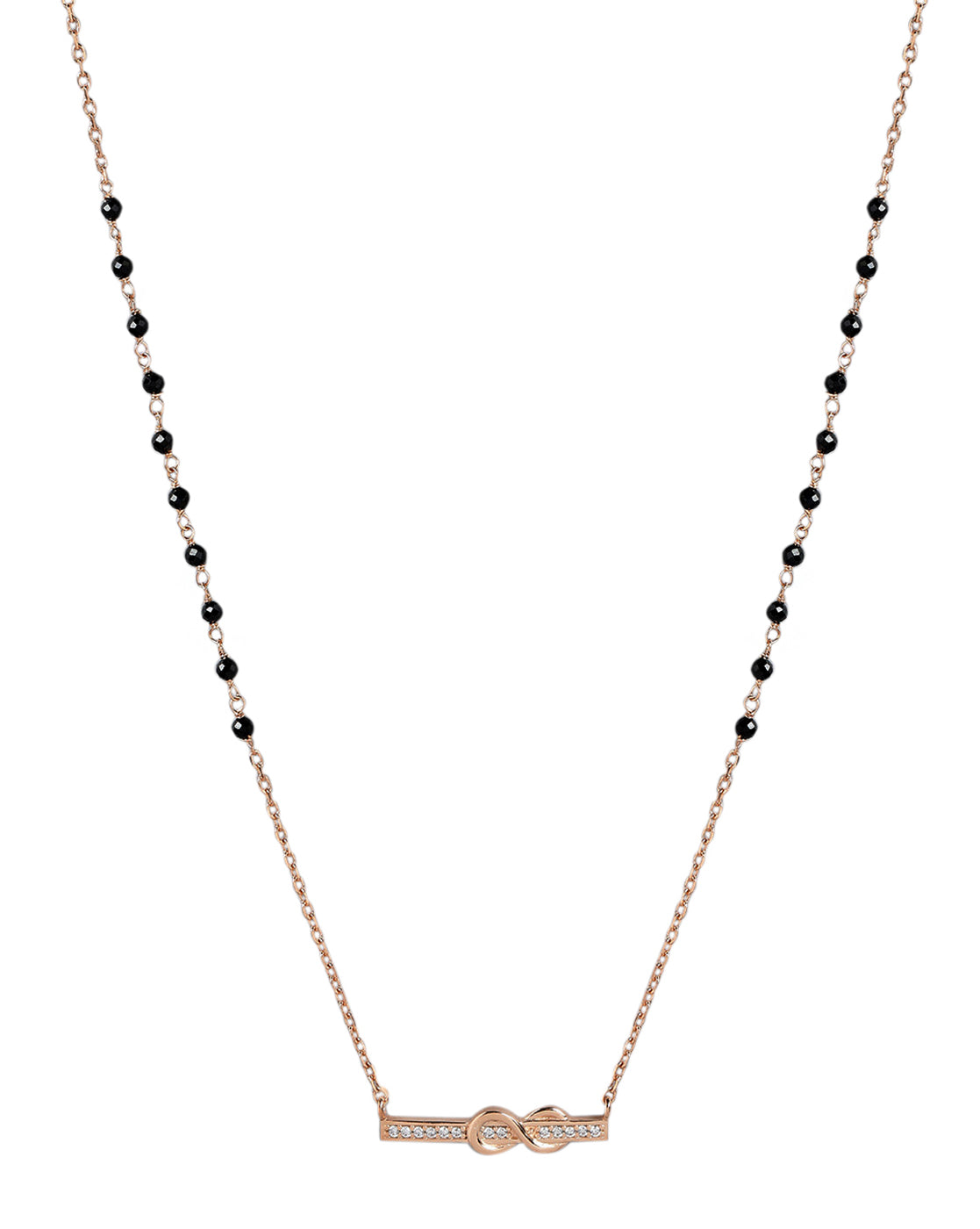 18kt Rose Gold Plated CZ and Black Bead Infinity Bar Mangalsutra