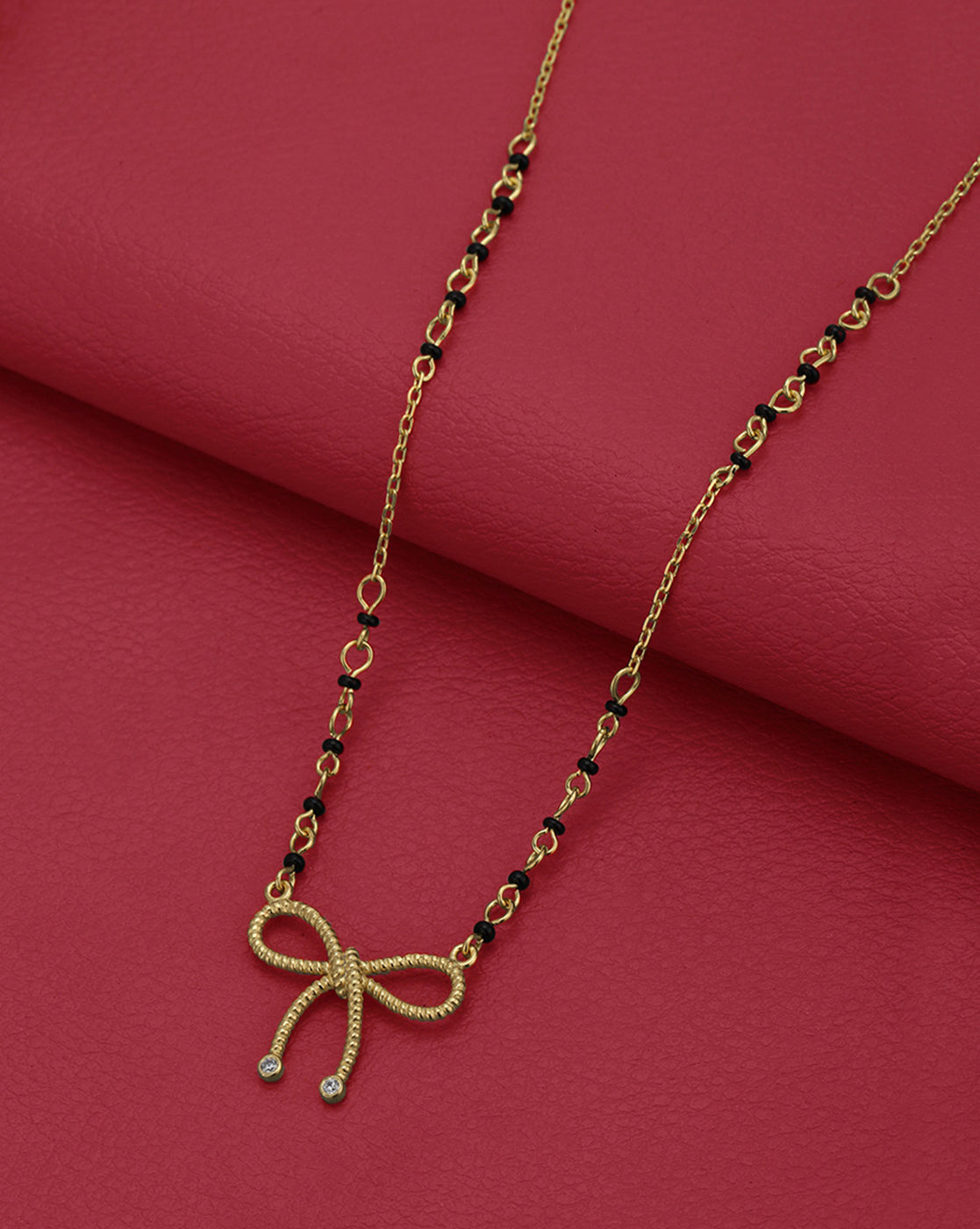 18kt Gold Plated CZ and Black Bead with BOW Mangalsutra