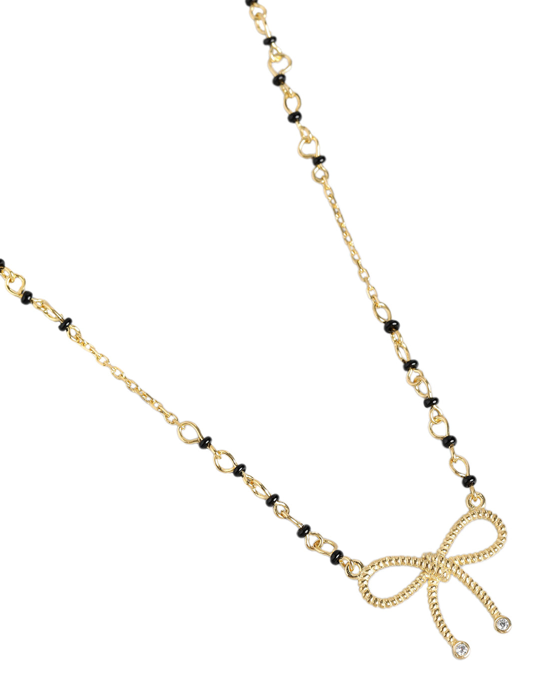 18kt Gold Plated CZ and Black Bead with BOW Mangalsutra
