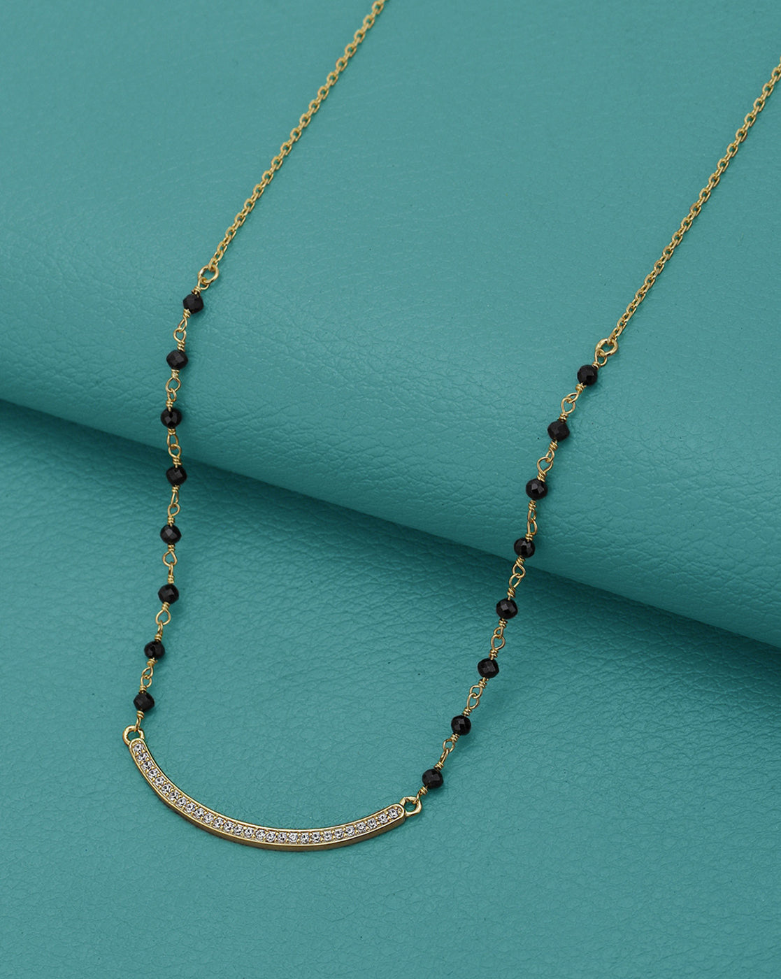 18kt Gold Plated CZ Curve Bar Mangalsutra