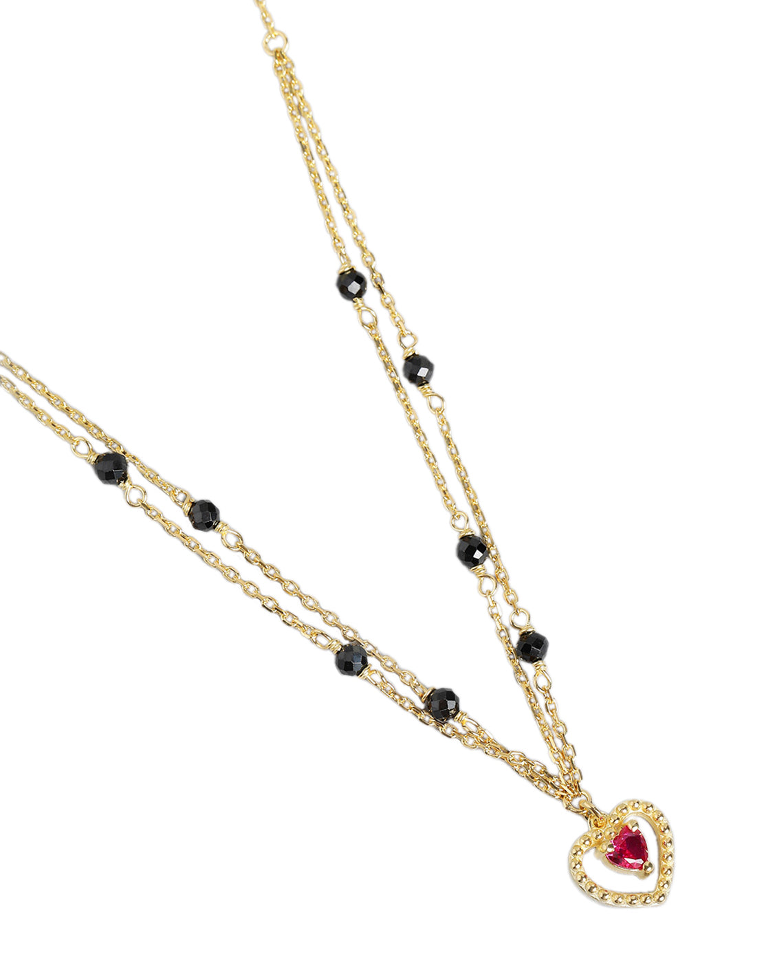 18kt Gold Plated Synthetic Ruby Heart Pendant Double Chain Mangalsutra