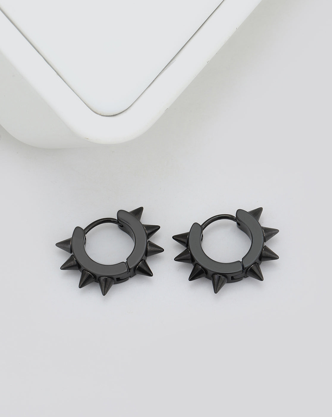 Black Toned Enamel Fancy Hoop Earring for men