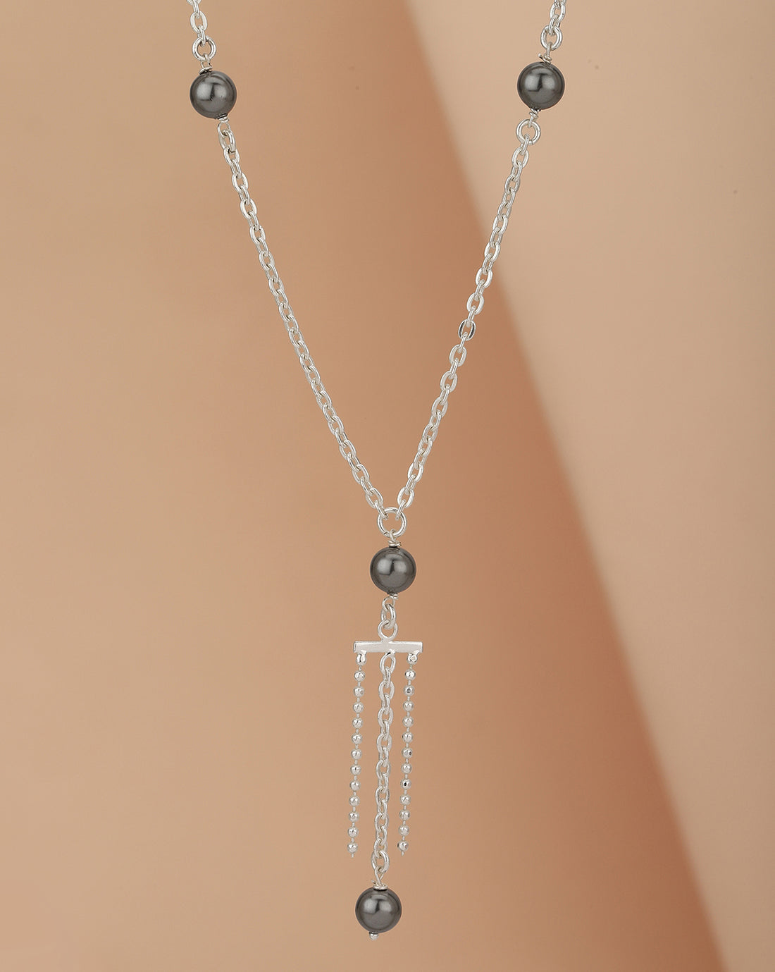 Carlton London Dangling Bead And Chain With Rhodium Plated Lariat Necklace