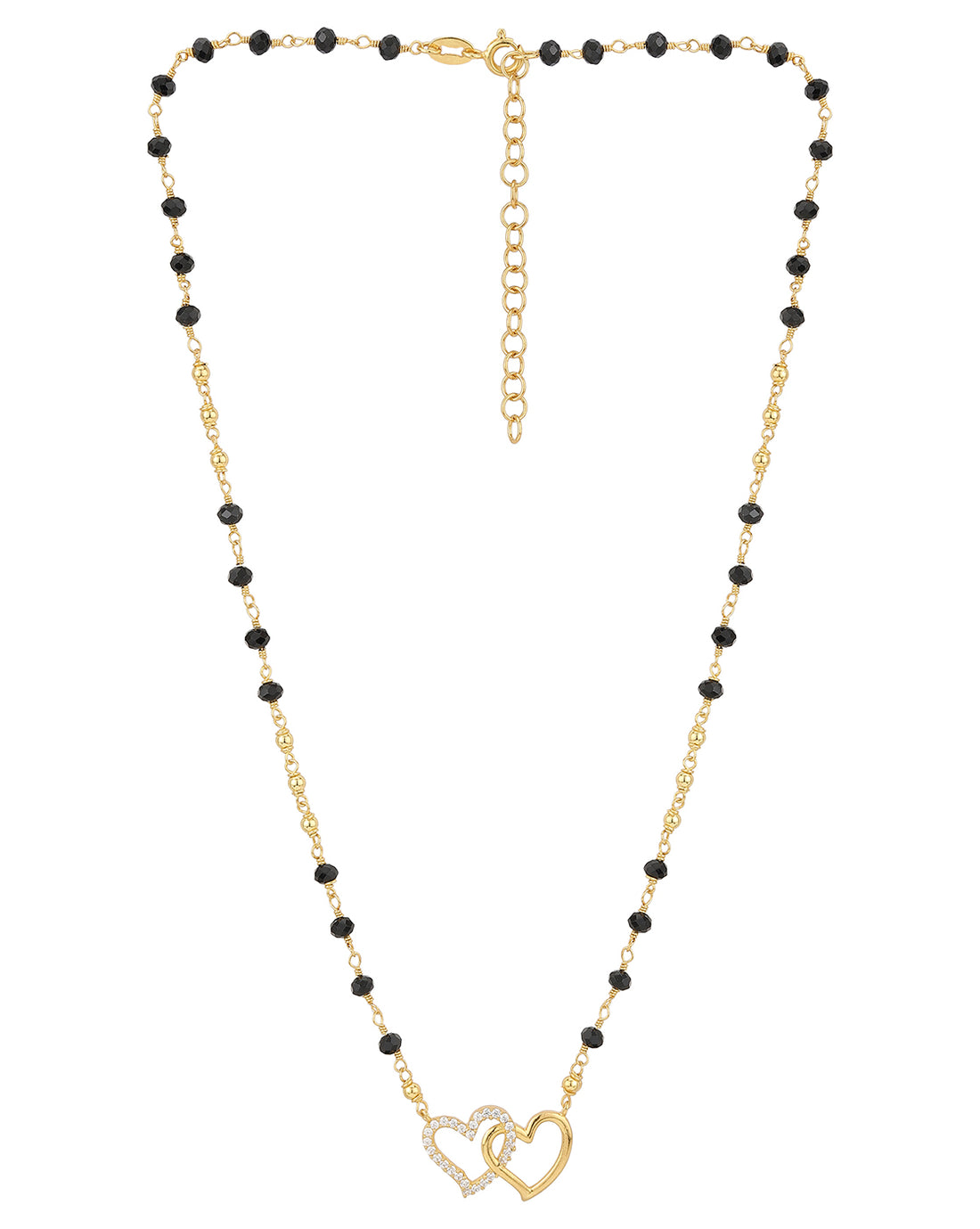 18kt Gold Plated with Glass Bead CZ Double Heart Mangalsutra