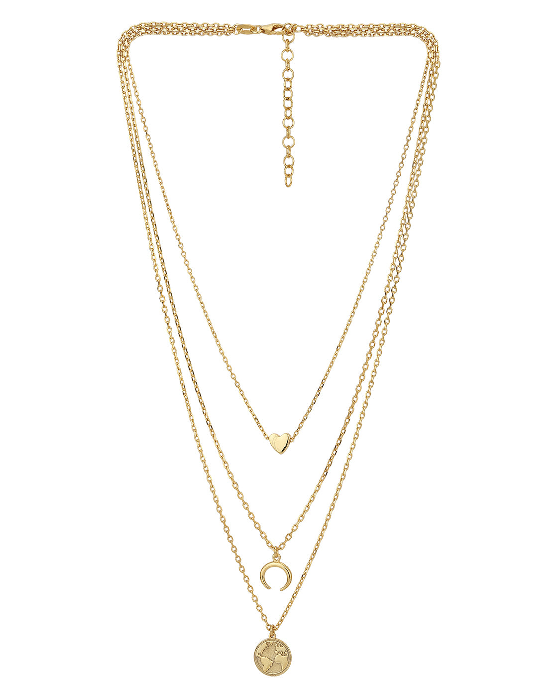 Carlton London Gold Plated Inline Heart Layered Necklace