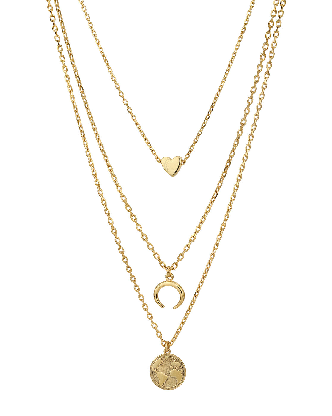 Carlton London Gold Plated Inline Heart Layered Necklace