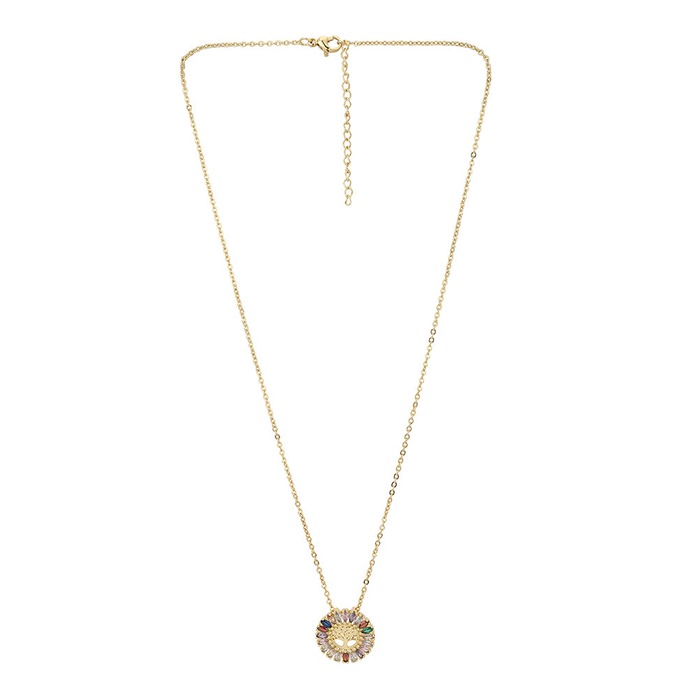 Carlton London Gold-Toned & Green Circular Shaped Stone Studded Necklace Fjn3340