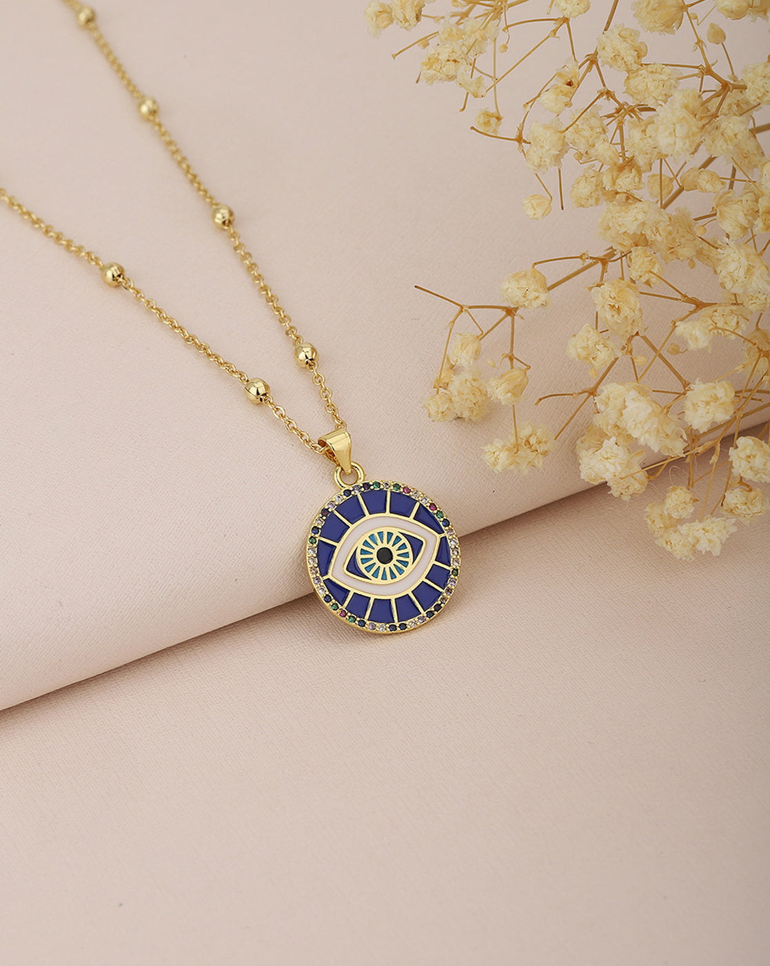 Carlton London Gold Plated With Evil Eye And Enamel Pendant With Chain